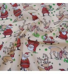 Christmas Polycotton Fabric - Dancing Santa Reindeer