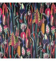 Tropical Digital Printed Plush Velvet Curtain Upholstery Fabric-Botanical Gardens - Black-1M