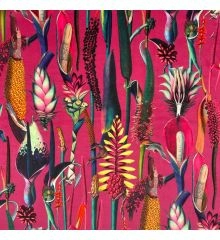 Tropical Digital Printed Plush Velvet Curtain Upholstery Fabric-Botanical Gardens - Hot Pink-1M