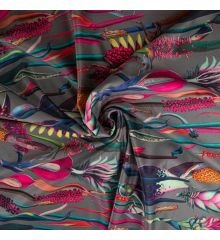 Tropical Digital Printed Plush Velvet Curtain Upholstery Fabric-Botanical Gardens - Silver-1M