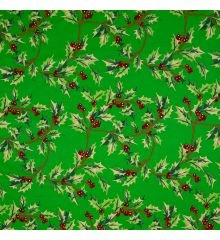 Christmas Print 100% Organic Cotton Poplin Fabric-Holly - Green