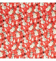 Christmas Print 100% Organic Cotton Poplin Fabric-Christmas Snowman - Red