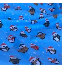 Christmas Polycotton Fabric - Penguins in Jumpers