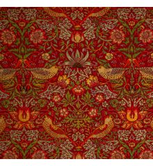 William Morris Printed Velvet Upholstery Fabric-William Morris - Strawberry Thief - Red-1 Metre