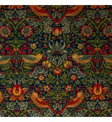William Morris Printed Velvet Upholstery Fabric-William Morris - Strawberry Thief - Navy-1 Metre