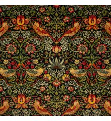 William Morris Printed Velvet Upholstery Fabric-William Morris - Strawberry Thief - Black-1 Metre