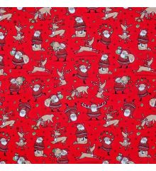 Christmas Polycotton Crafting Fabric 112cm Wide 40+ Designs-Christmas Dancing Santa Reindeer - Red