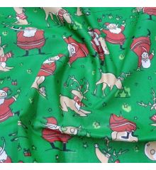 Christmas Polycotton Fabric - Dancing Santa Reindeer-Green