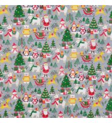 Christmas Polycotton Crafting Fabric 112cm Wide 40+ Designs-Christmas Party - Grey