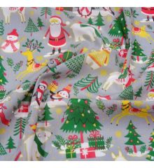 Christmas Polycotton Fabric - Christmas Party-Grey