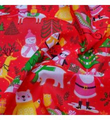 Christmas Polycotton Fabric - Christmas Party-Red