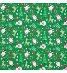 Christmas Polycotton Crafting Fabric 112cm Wide 40+ Designs-Christmas Santa &amp;amp;amp;amp;amp;amp; Snowman - Green