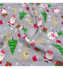 Christmas Polycotton Fabric - Santa & Snowman