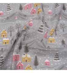 Christmas Polycotton Fabric - Christmas Town