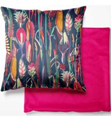 Digital Printed Plush Velvet 46cmx46cm Cushion Covers-Botanical Gardens - Navy