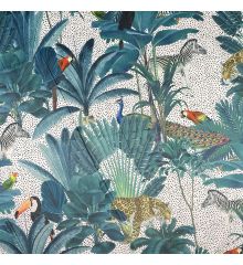 Tropical Digital Printed Plush Velvet Curtain Upholstery Fabric-Royal Palm - Natural-1M