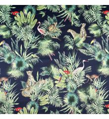 Tropical Digital Printed Plush Velvet Curtain Upholstery Fabric-Amazon - Navy-1/2M