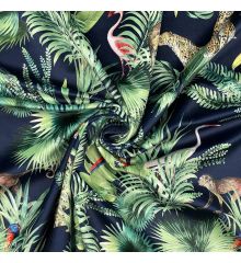 Tropical Digital Printed Plush Velvet Upholstery Fabric- Amazon -Navy-1 Metre