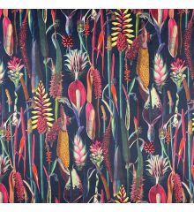 Tropical Digital Printed Plush Velvet Curtain Upholstery Fabric-Botanical Gardens - Navy-1/2M