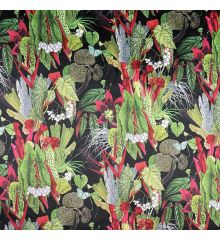 Tropical Digital Printed Plush Velvet Curtain Upholstery Fabric - Exotic Flowers-Black-1 Metre