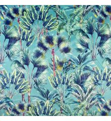 Tropical Digital Printed Plush Velvet Curtain Upholstery Fabric - Palm Springs-1 Metre-Duck Egg