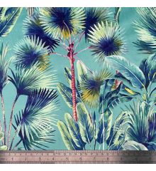 Tropical Digital Printed Plush Velvet Curtain Upholstery Fabric - Palm Springs-1 Metre-Duck Egg
