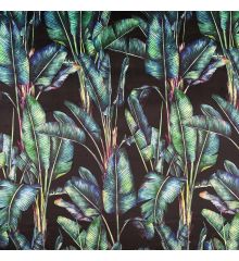 Tropical Digital Printed Plush Velvet Curtain Upholstery Fabric-Paradise - Black-1M