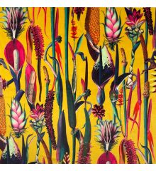 Tropical Digital Printed Plush Velvet Curtain Upholstery Fabric-Botanical Gardens - Ochre-1M