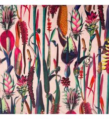 Tropical Digital Printed Plush Velvet Curtain Upholstery Fabric-Botanical Gardens - Baby Pink-1M