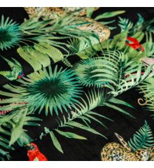 Tropical Digital Printed Plush Velvet Curtain Upholstery Fabric-Amazon - Black-1M