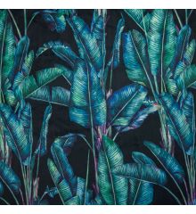 Tropical Digital Printed Plush Velvet Curtain Upholstery Fabric - Paradise-1 Metre-Black