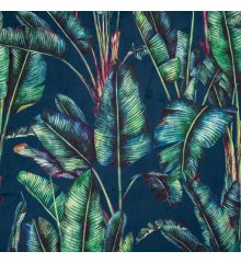 Tropical Digital Printed Plush Velvet Curtain Upholstery Fabric-Paradise - Navy-1M
