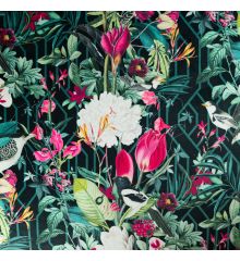 Tropical Digital Printed Plush Velvet Curtain Upholstery Fabric - Patagonia-Black-1 Metre