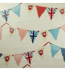 Fryetts Bunting PVC Coated Tablecloth Fabric-Blue