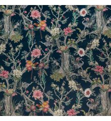 Tropical Digital Printed Plush Velvet Curtain Upholstery Fabric-Chinoiserie - Midnight-1 Metre Length