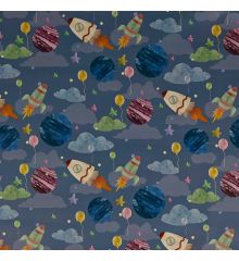 Kid's Water Resistant Breathable Stretch PUL Fabric Prints-Space - Blue