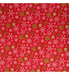 Christmas Print 100% Organic Cotton Poplin Fabric-Christmas Snowflakes - Red