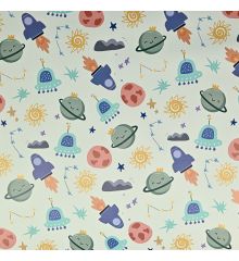 Kid's Water Resistant Breathable Stretch PUL Fabric Prints-Space - White