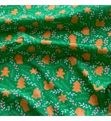 Christmas Polycotton Crafting Fabric 112cm Wide 40+ Designs-Gingerbread and Snowflakes - Green