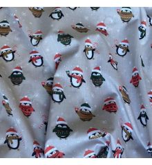 Christmas Polycotton Fabric - Penguins in Jumpers