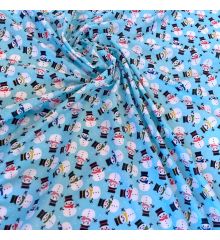Christmas Polycotton Crafting Fabric 112cm Wide 40+ Designs-Smiling Christmas Snowmen - Baby Blue