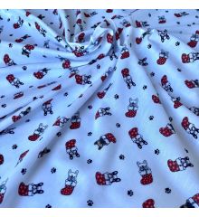 Christmas Polycotton Crafting Fabric 112cm Wide 40+ Designs-French Bulldogs in Xmas Stocking