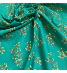 Christmas Polycotton Fabric - Christmas Holly -Green