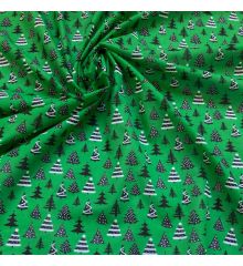 Christmas Polycotton Fabric - Christmas Trees-Green