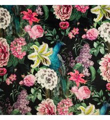 Tropical Digital Printed Plush Velvet Curtain Upholstery Fabric - Peacock Blossom