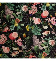 Tropical Digital Printed Plush Velvet Curtain Upholstery Fabric-Butterflies and Flowers-Black-1/2M
