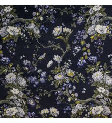 Tropical Digital Printed Plush Velvet Curtain Upholstery Fabric - Magnolia-Navy-1M