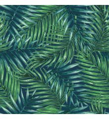 Water Repellent Printed Outdoor Upholstery Fabric - Palm Tree Leaves-Navy
