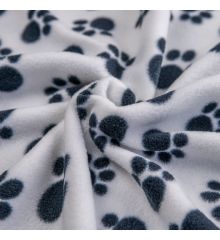 Printed Anti-Pil Polar Fleece Fabric 20+ Designs-Paw Print - Black on Cream