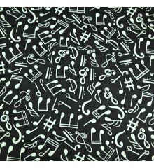 Printed Water Resistant Tablecloth Fabric-Musical Notes - Black